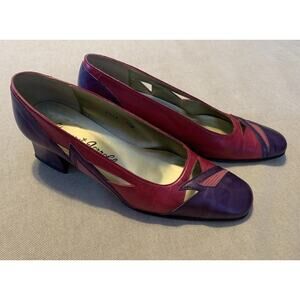 Vintage Margaret Jerrold Heels Size 7.5N Pink & Purple Shoes Art Deco Chunky